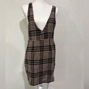 SHEIN Brown and Black Checkered Pinafore Dress